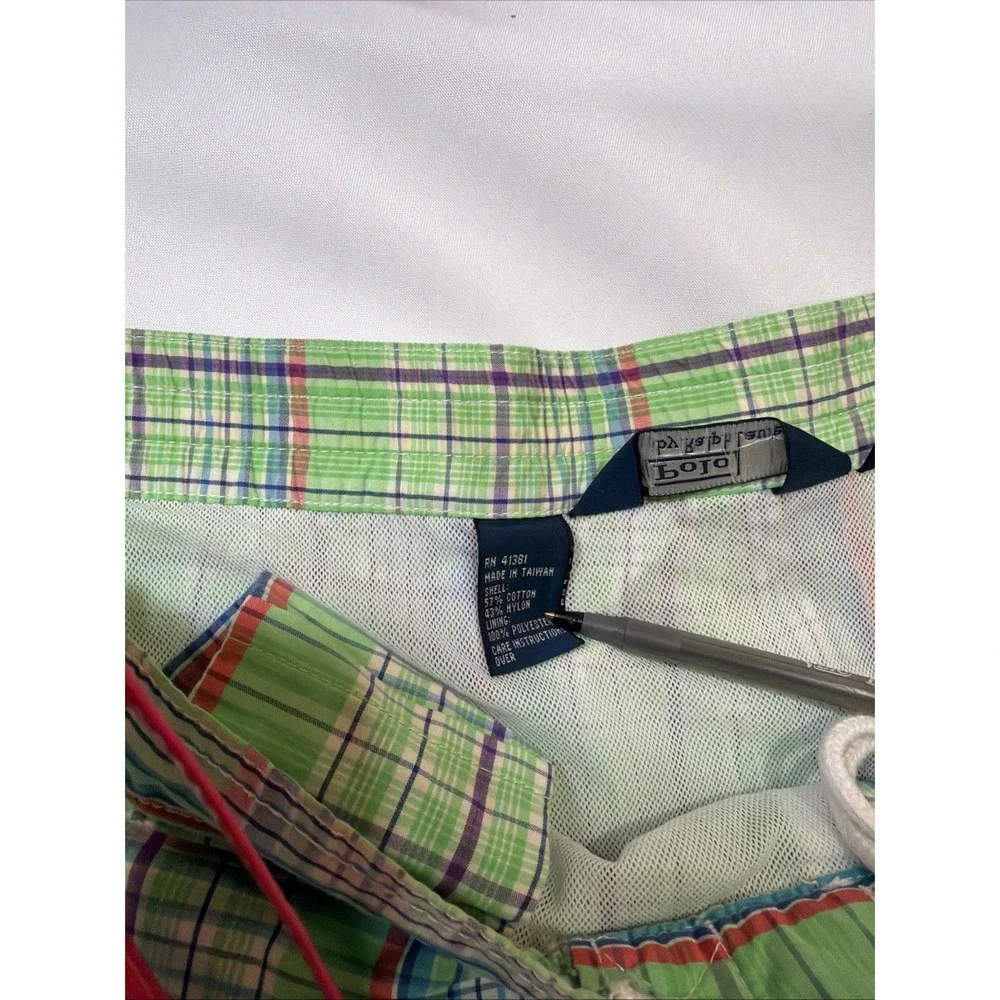 Polo Ralph Lauren Swim Trunks Men‎ Large Green Plaid Board Shorts Xl Vintage518